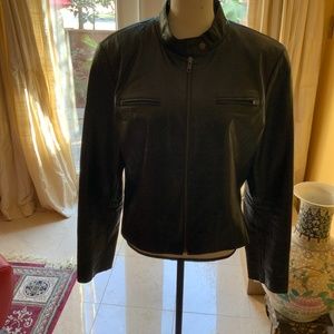 Black leather croc print jacket